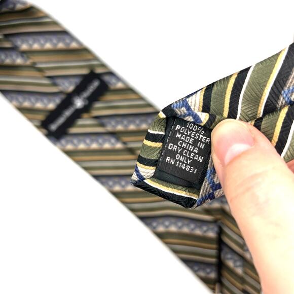 Beverly Hills Polo Club - Men's Tie - Repp Stripe- Green Blue Tan -56" Long - Picture 3 of 5